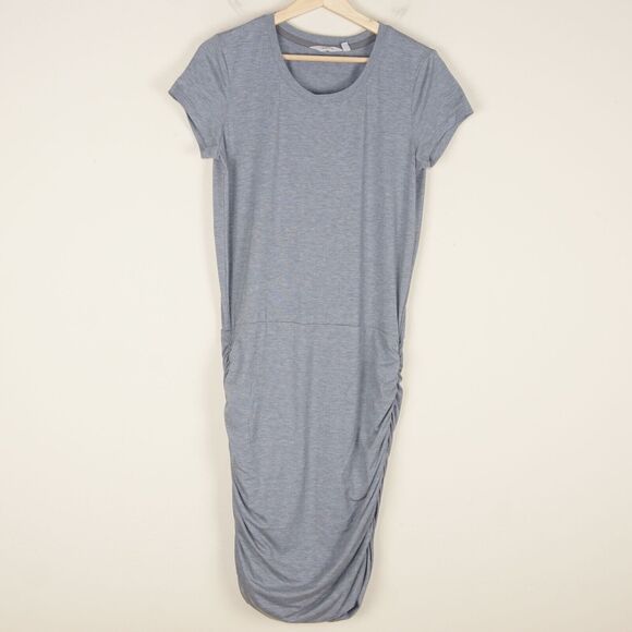 Athleta Topanga Gray Knit Tee Dress Ruched Womens Sz M Tall Style 439157 - Picture 1 of 6